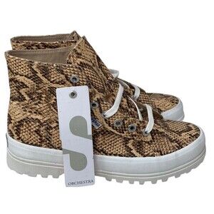 Superga Ankle Boots Women's Size 7 US 38 EU Tan Snake Synthetic Leather NEW